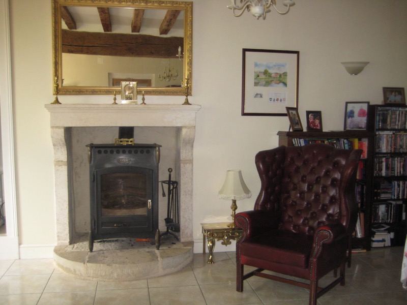The fireplace in the front room